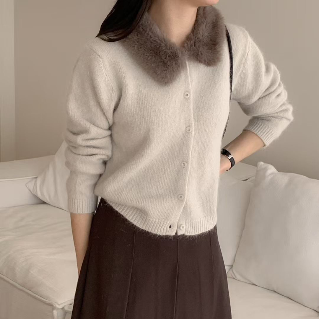 可愛配色毛毛領片排釦上衣罩衫 / 3色