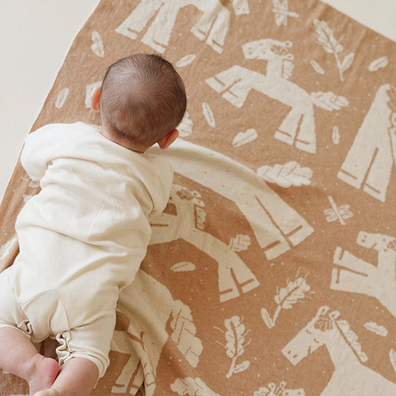 COFUCU 2026馬年有機棉針織雙面毯-茶棕