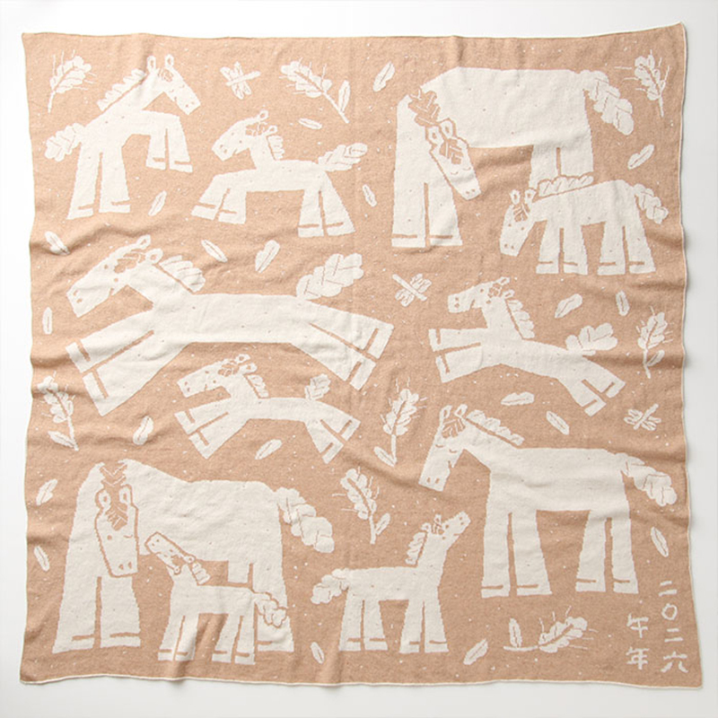 COFUCU 2026馬年有機棉針織雙面毯-茶棕