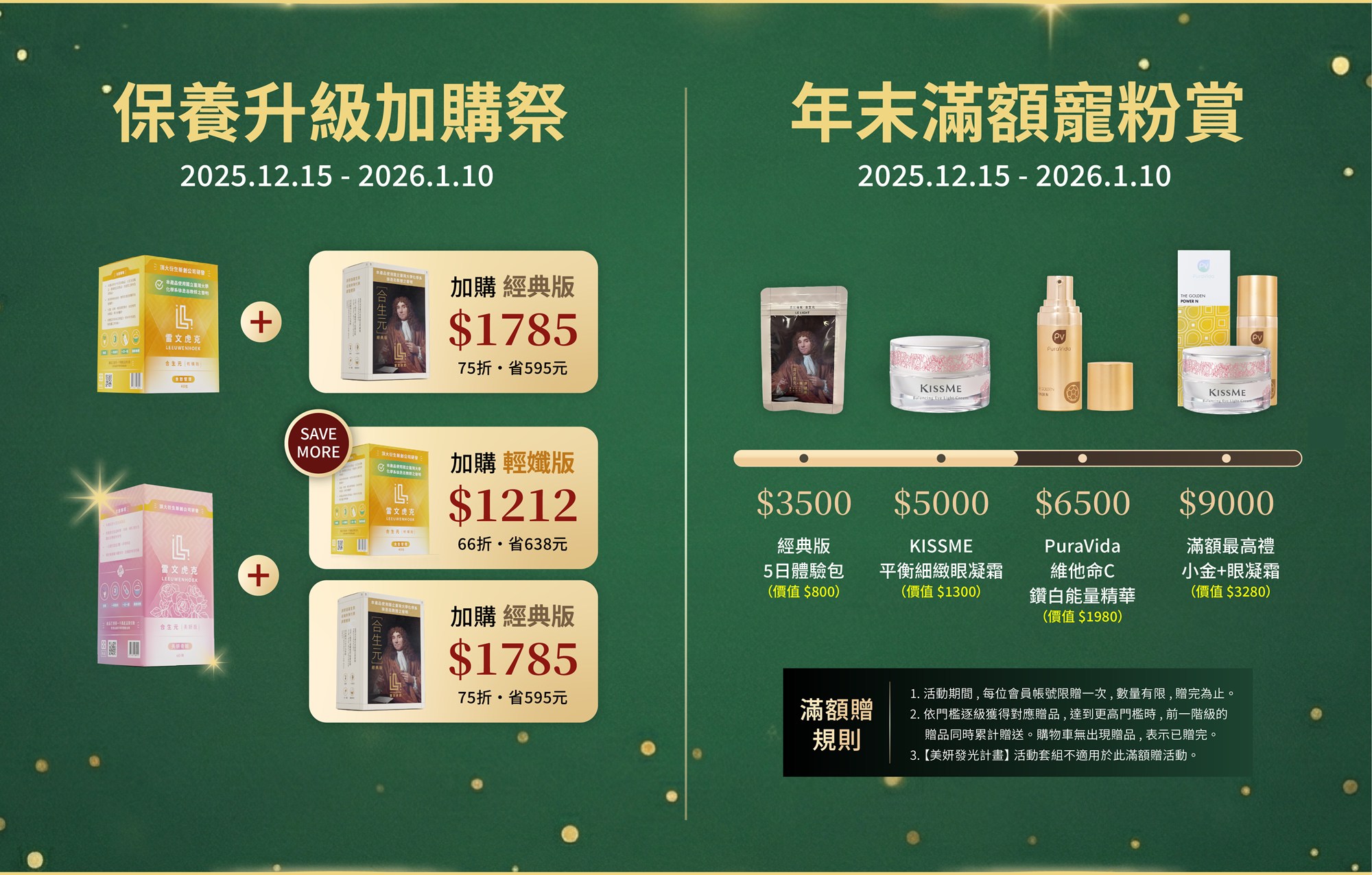 雷文虎克年末滿額寵粉賞🎁 最高禮送 KISSME 小金 + 眼凝霜