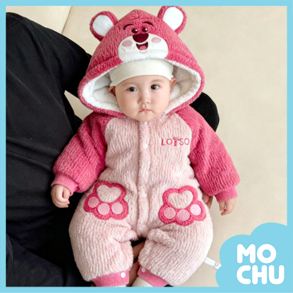 莓莓熊夾絨加厚連身衣(帽可拆)