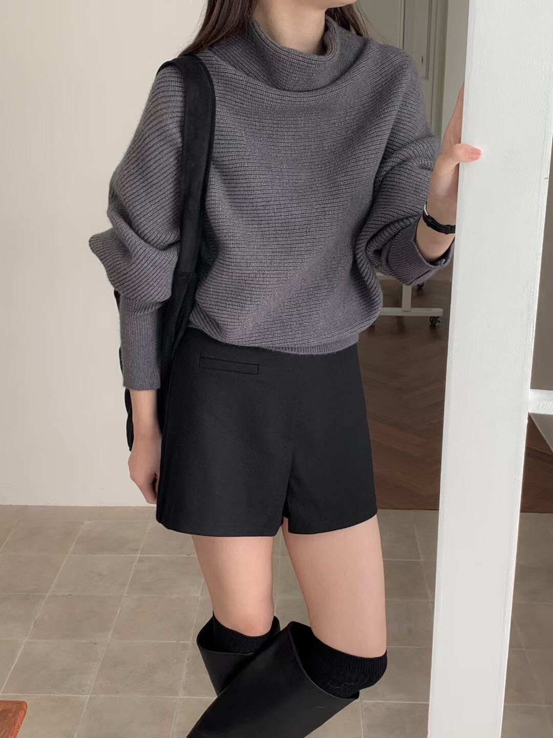 溫柔女子橫向織紋立領飛鼠袖毛衣 / 2色