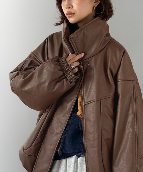 本週限時接單!! JAVA 羽絨皮衣外套 人造羽絨 防風 立領外套 寬鬆 高領 黑色 咖啡棕 (任買兩件711免運)/預購