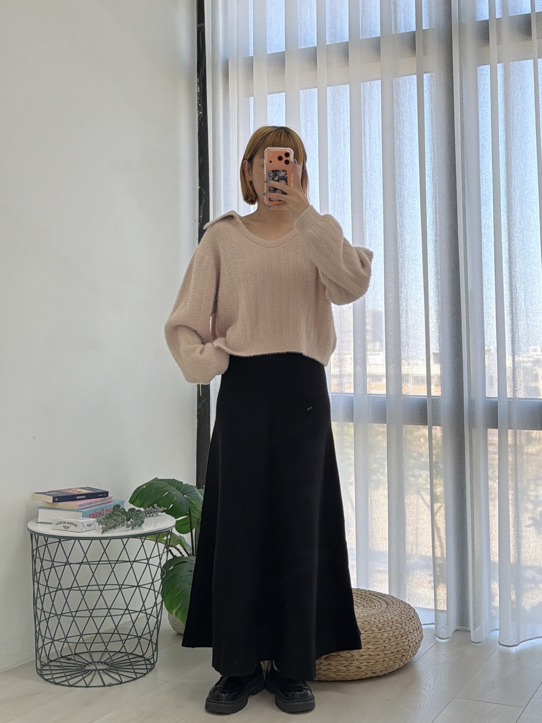 法朵Fado shop｜坑條V襯領水貂毛衫 0914013 五色