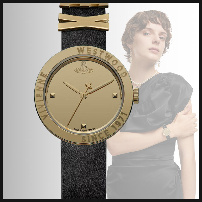 VV303BKGD 西太后 Vivienne Westwood 30mm 金色錶盤 黑色皮帶女裝手錶 (香港行貨)