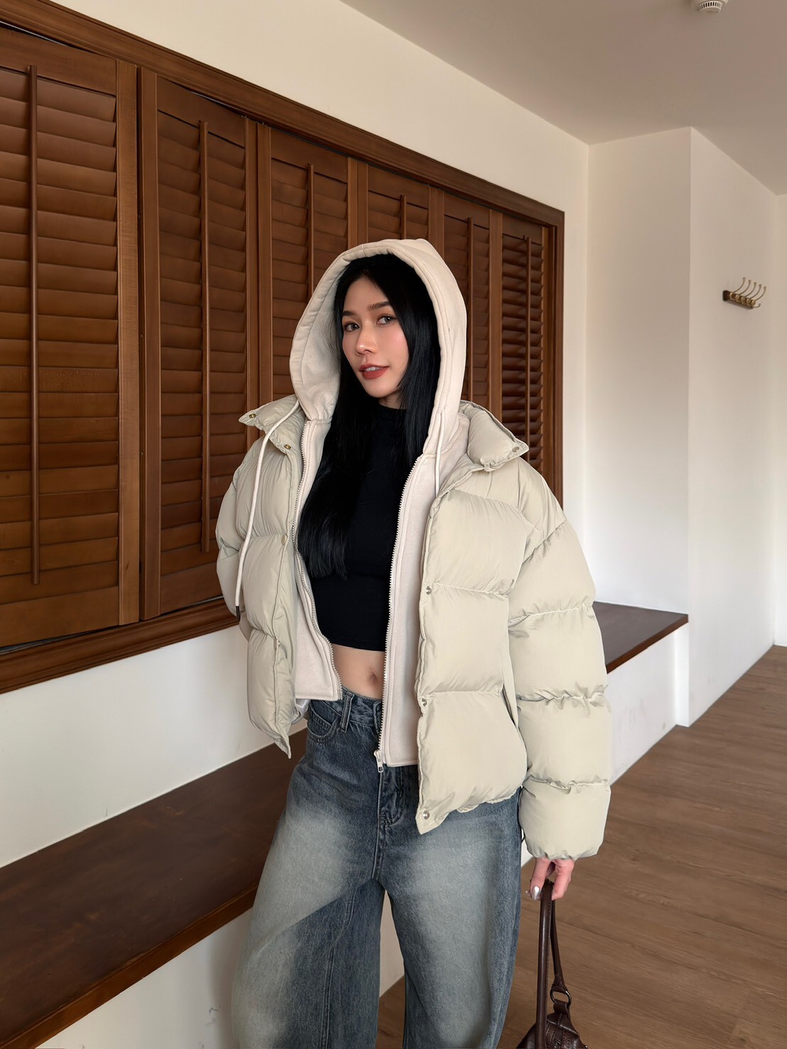 假兩件鋪棉連帽外套