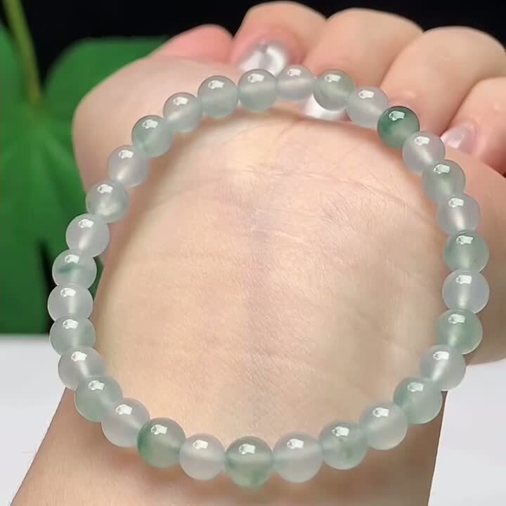 翡翠冰種飄花手串 (5.4mm直徑),天然翡翠A玉, 緬甸玉, Jade, Jadeite