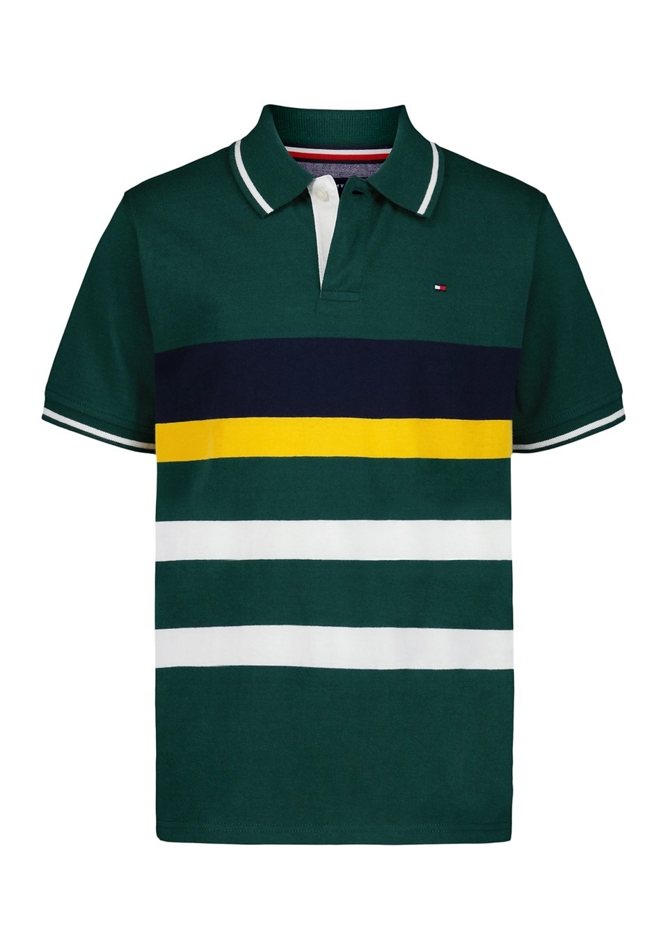 【直播】TOMMY HILFIGER LL121131 8-20歲男童條紋polo短袖上衣(綠色)