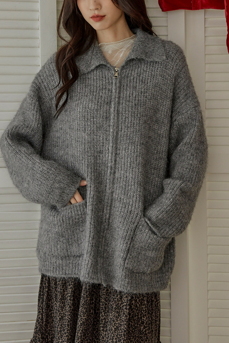 保暖翻領毛衣長版外套