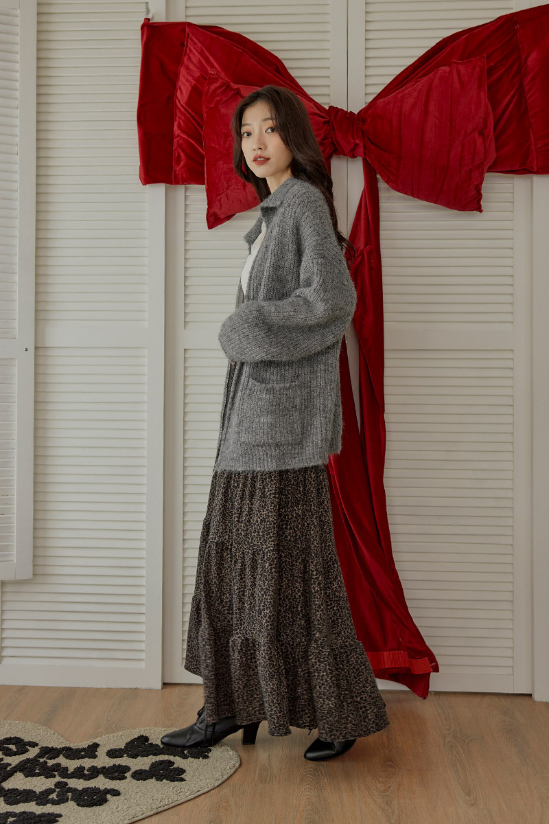 保暖翻領毛衣長版外套