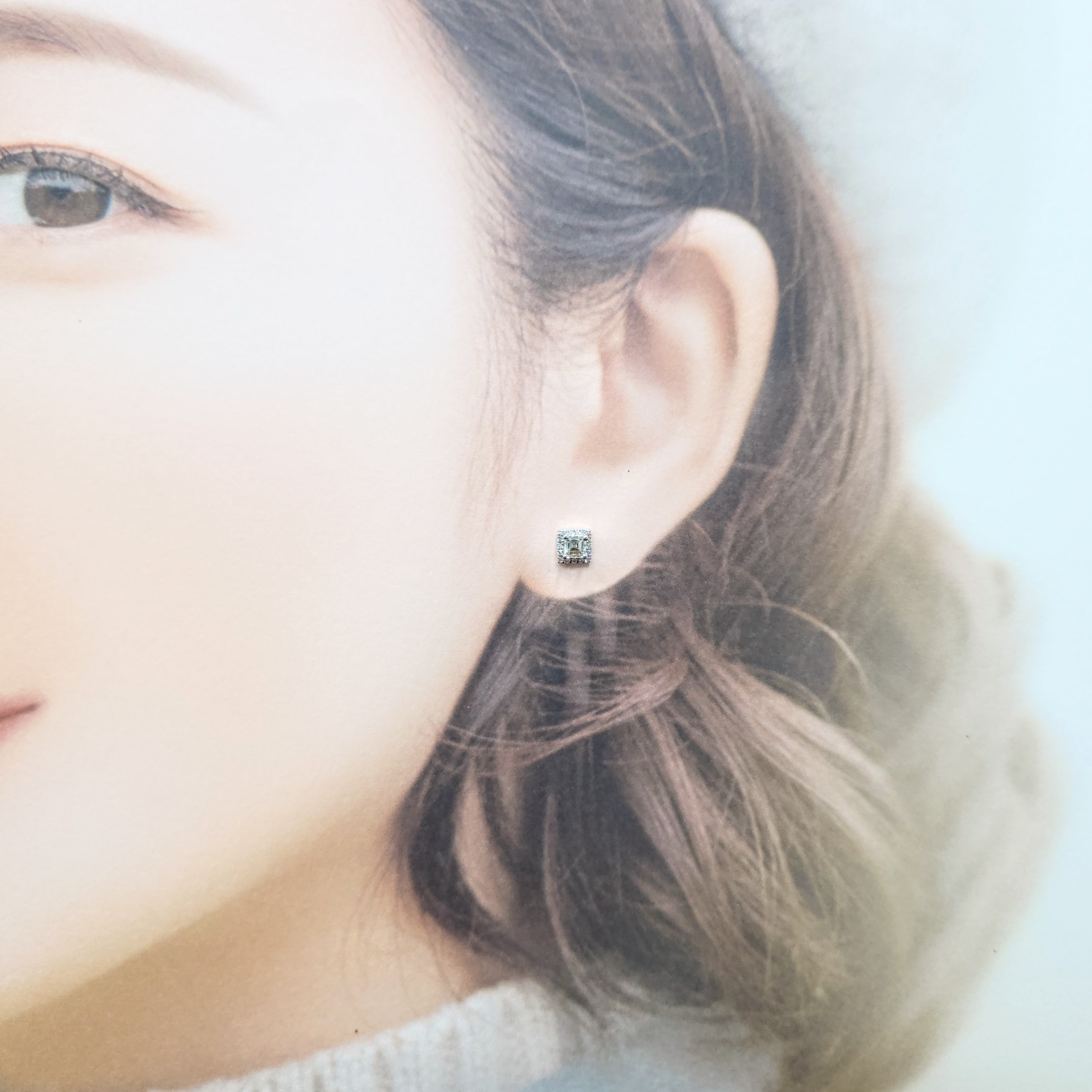 全新18K白金【主石41份方形鑽石】配小鑽共50卡鑽石耳環