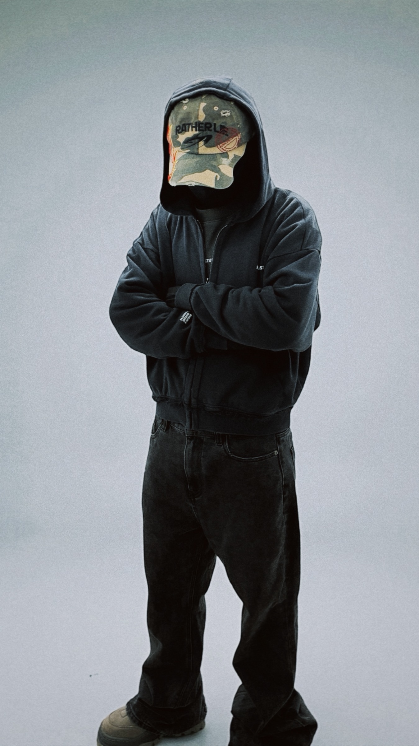 KILLASYSTEM 25F/W DAMAGE ZIP UP PARKA 短版 舊化 拉鍊帽TEE (深藍)