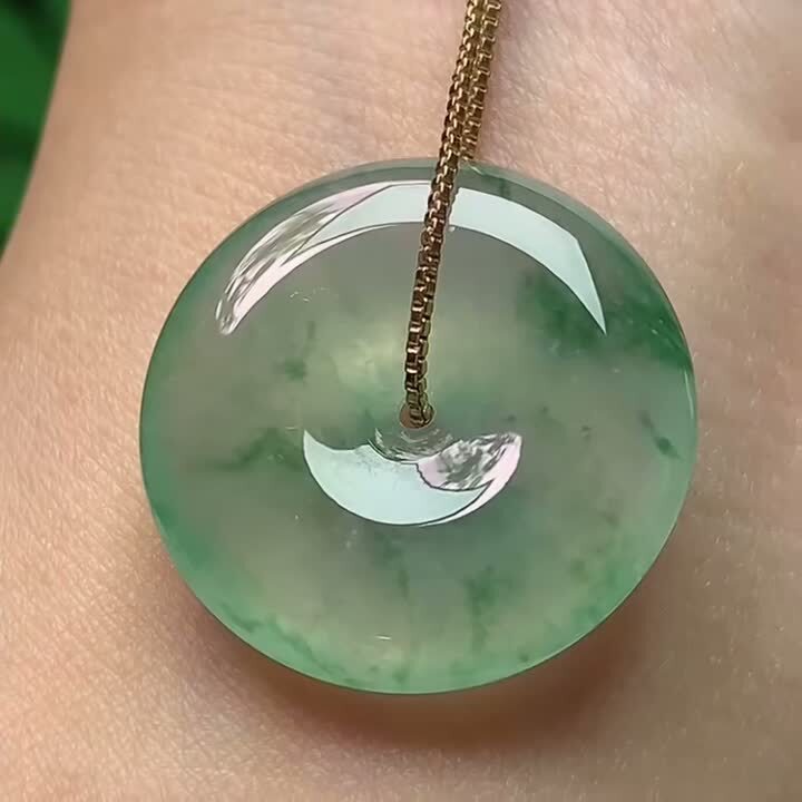 翡翠起熒平安扣 (24.1mm直徑),天然翡翠A玉, 緬甸玉, Jade, Jadeite