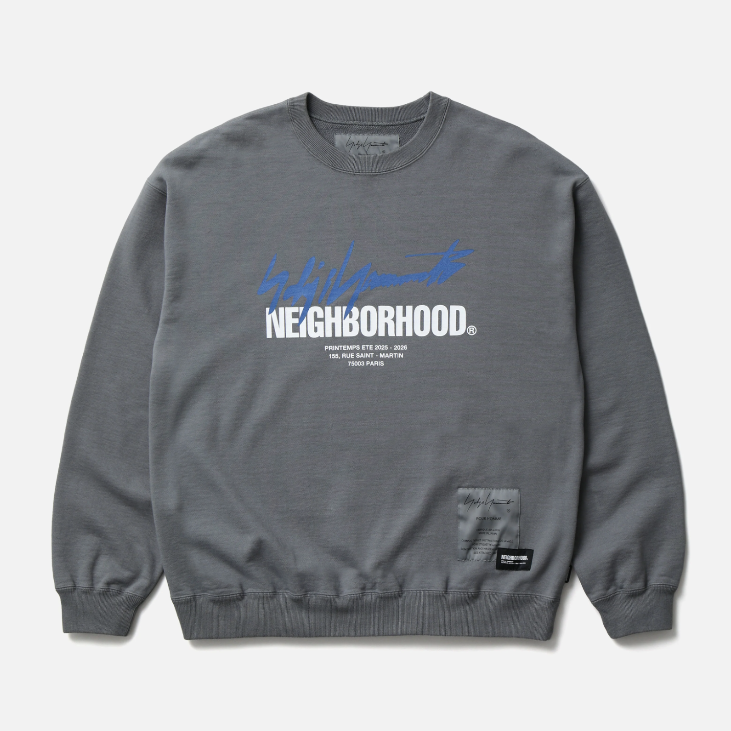 NEIGHBORHOOD NH X YOHJI YAMAMOTO POUR HOMME SWEATSHIRT NBHD 山本耀司 聯名款 衛衣 黑色/灰色-252UWYYN-CSM01S