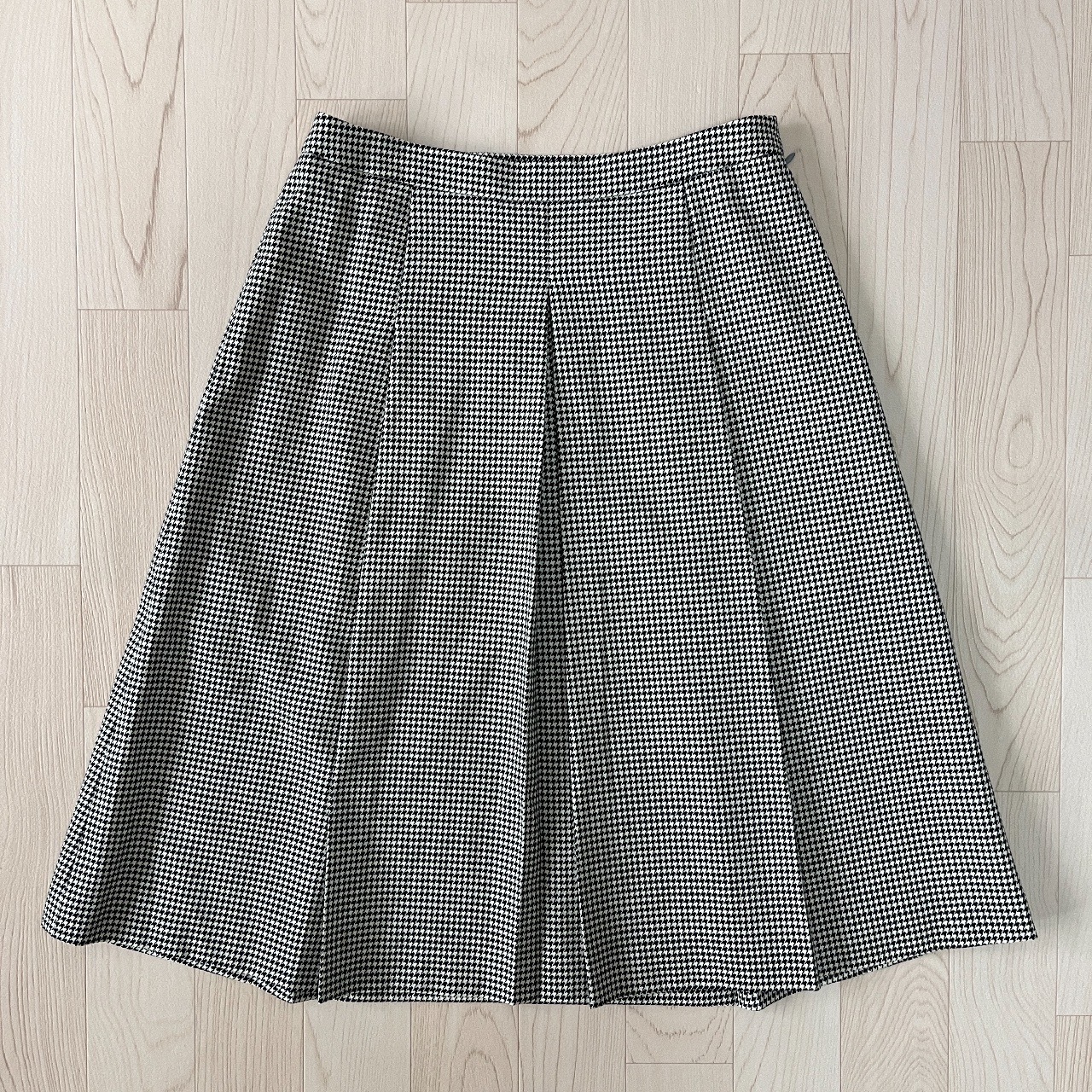 Aquascutum日本製黑白格紋羊毛半裙