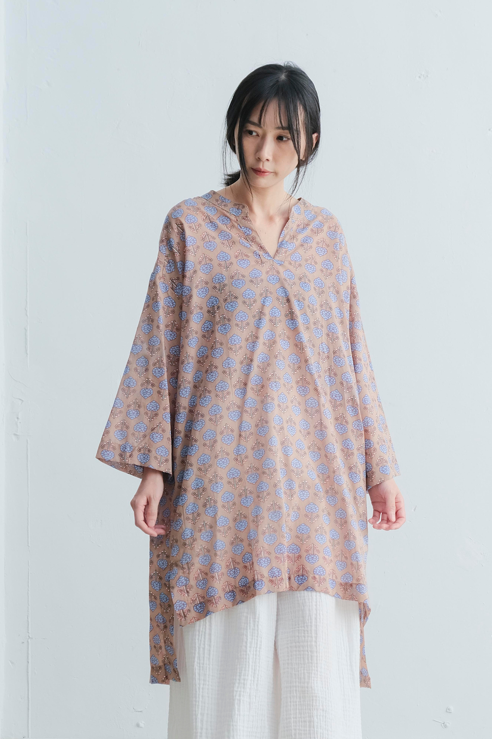 印度蓋染鑰匙領長上衣 / 巴里紗 鬱金香