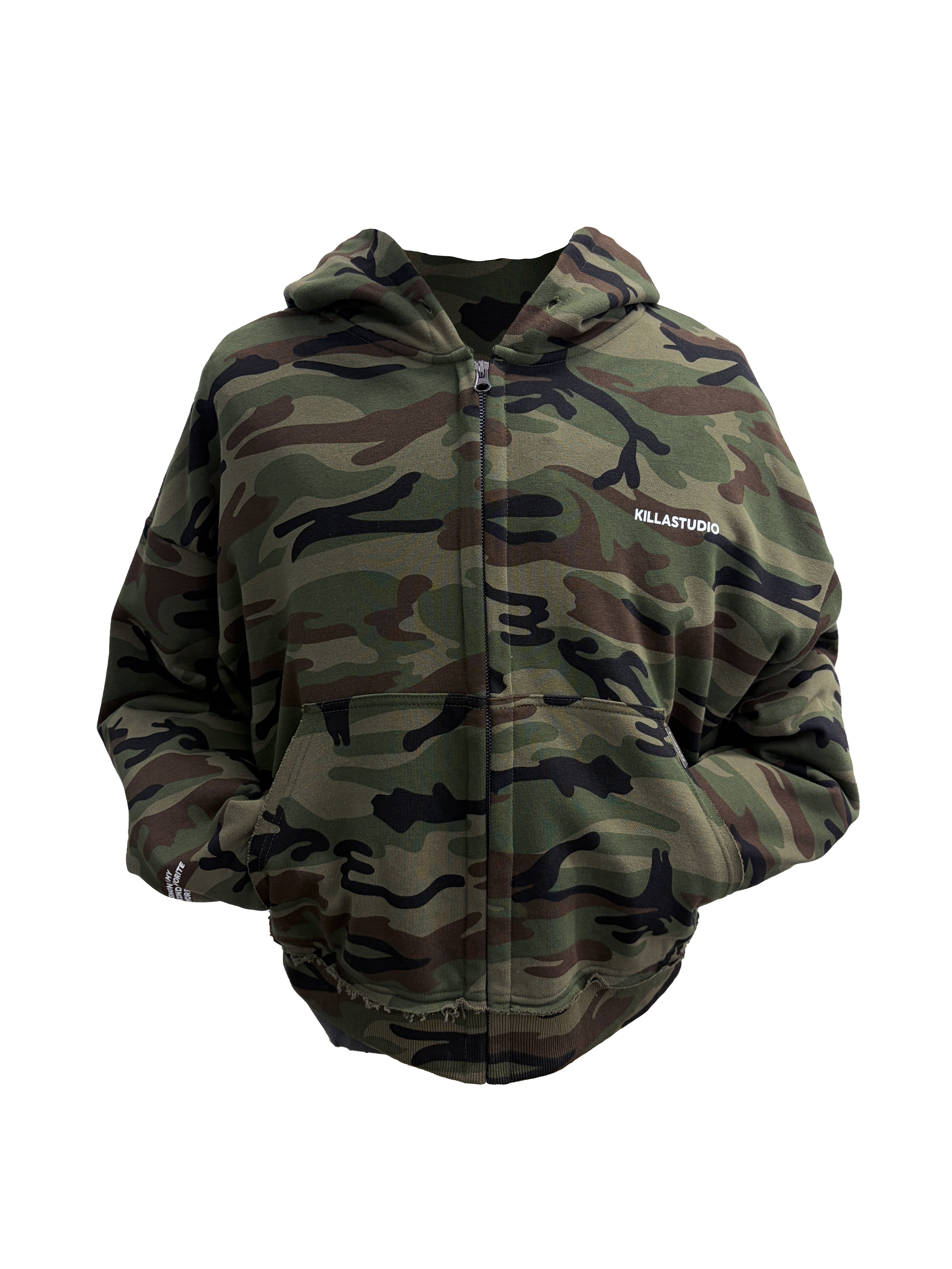 KILLASYSTEM 25F/W DAMAGE ZIP UP PARKA 短版 舊化 拉鍊帽TEE (迷彩)