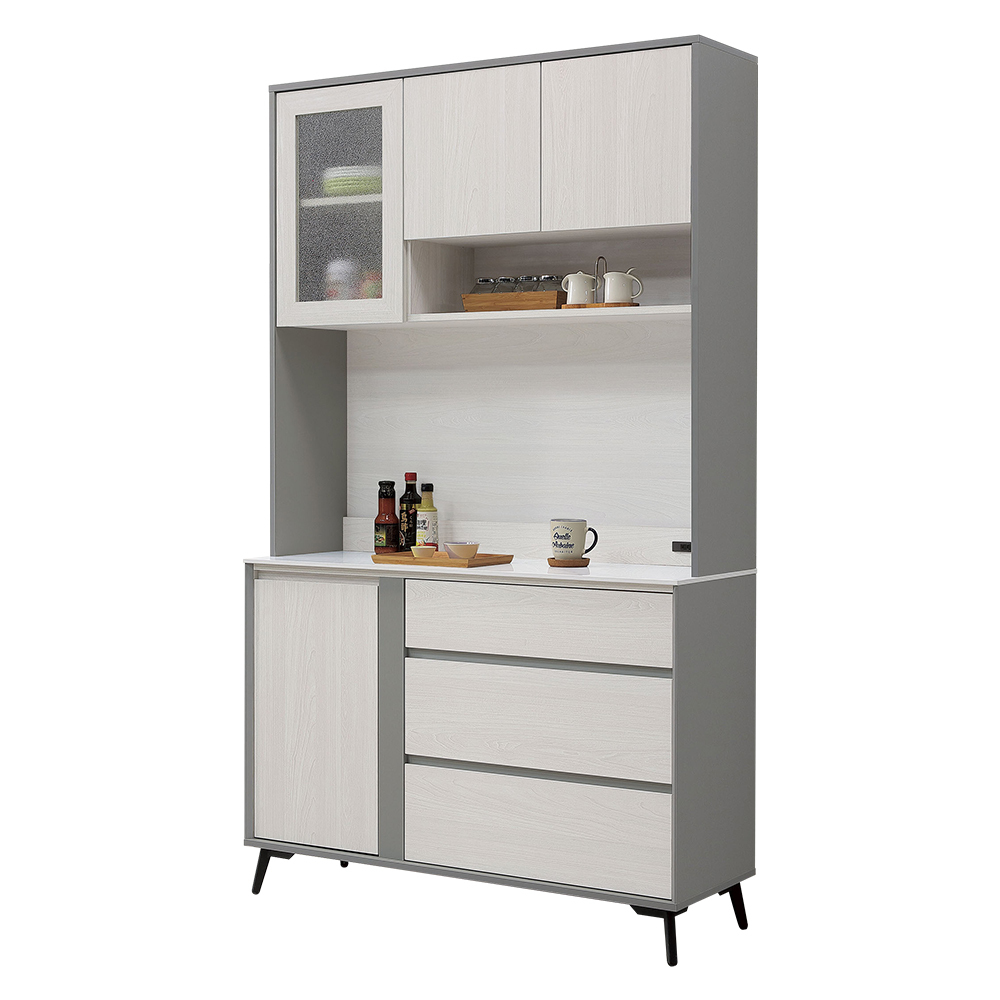 卡蘿4尺岩板收納高餐櫃/碗盤櫃/電器櫃(上座+下座)