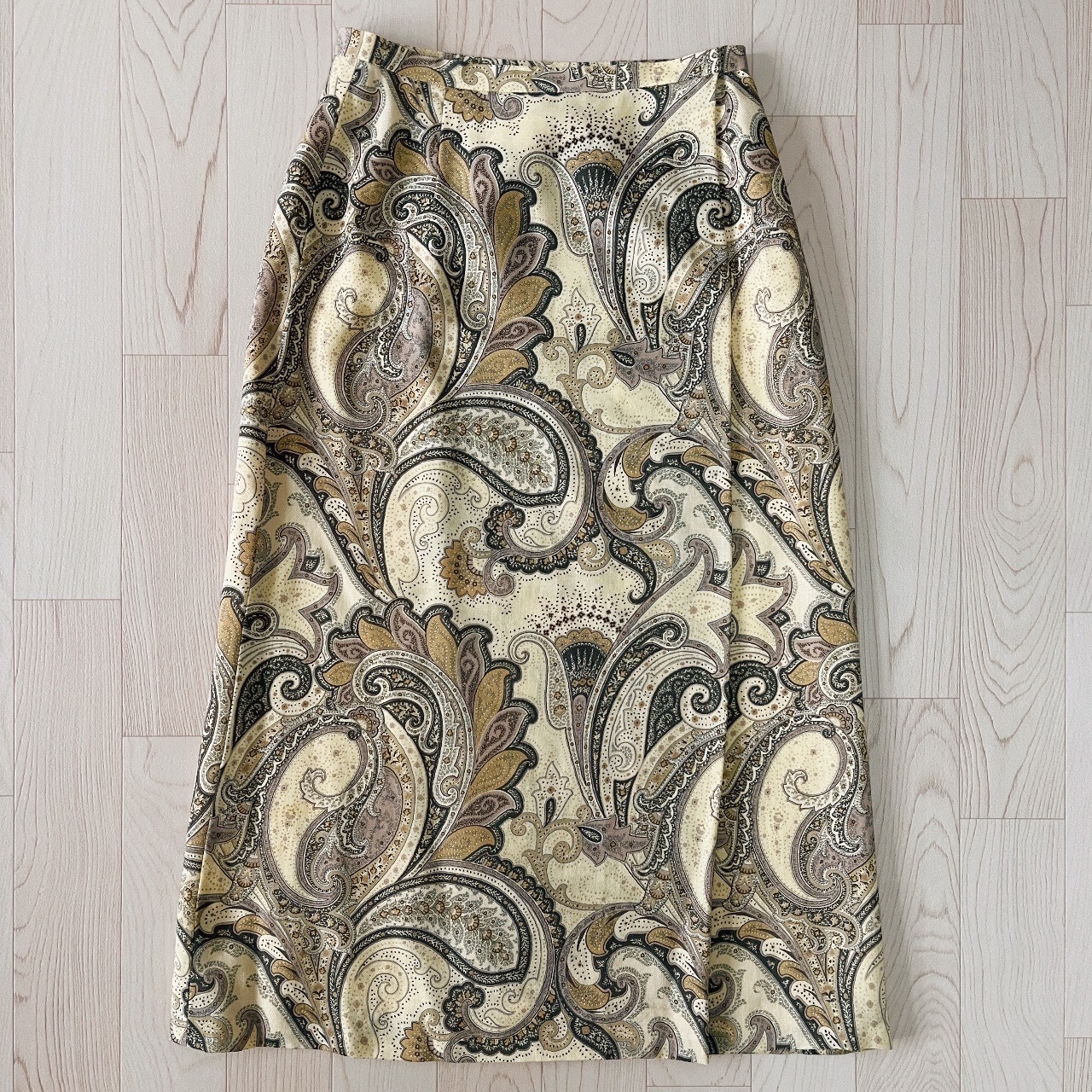 Aquascutum日本製米黃色腰果花羊毛半裙