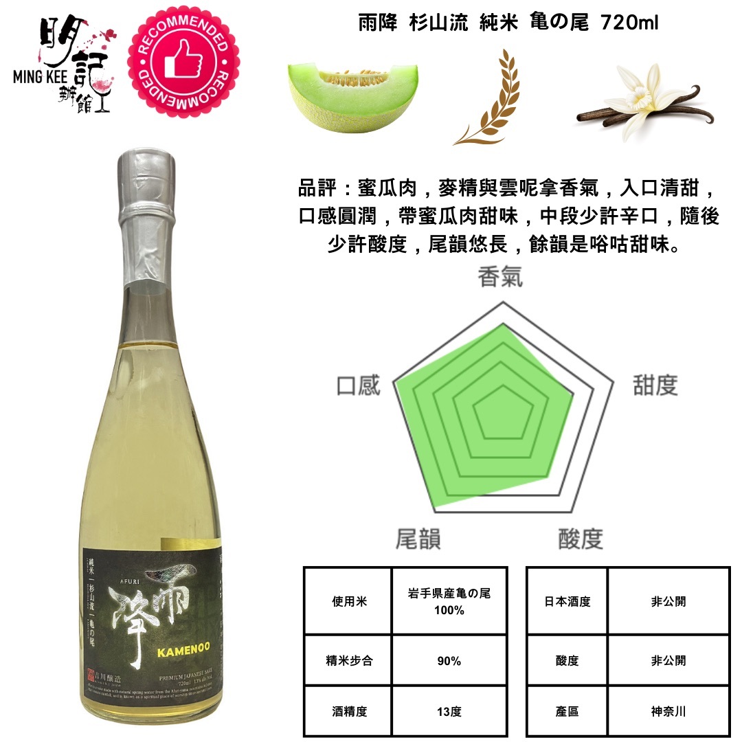 雨降 杉山流純米 亀の尾 720ml