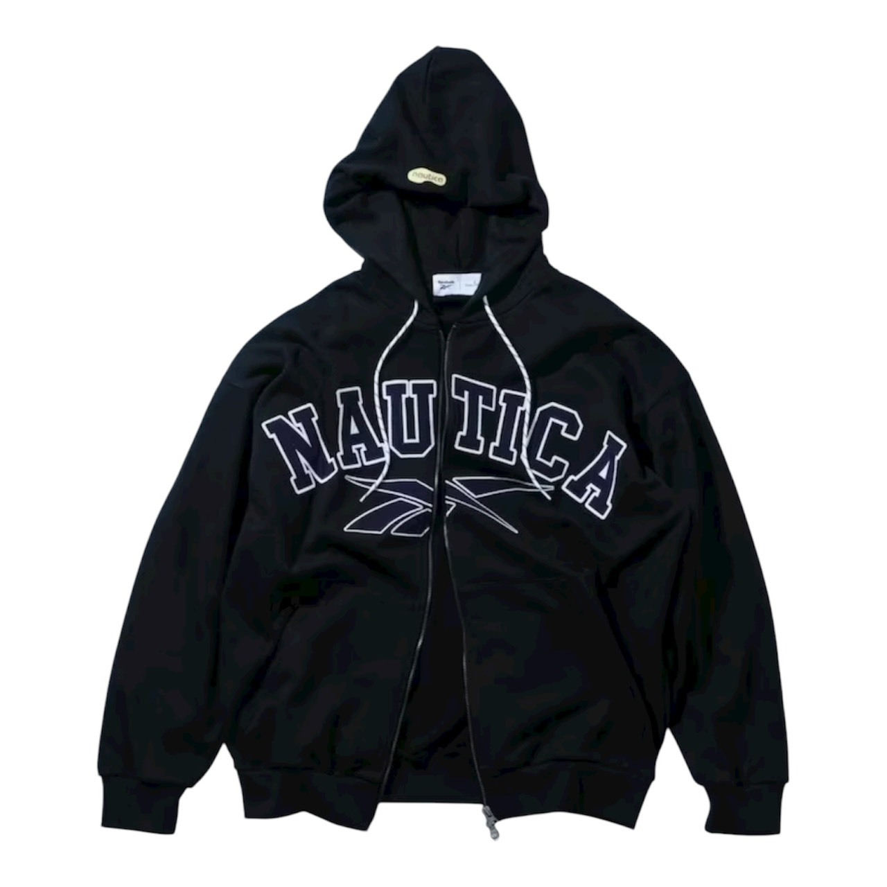 REEBOK X NAUTICA Double Name Arch Logo Heavyweight Zip-Up Hoodie SIZE M