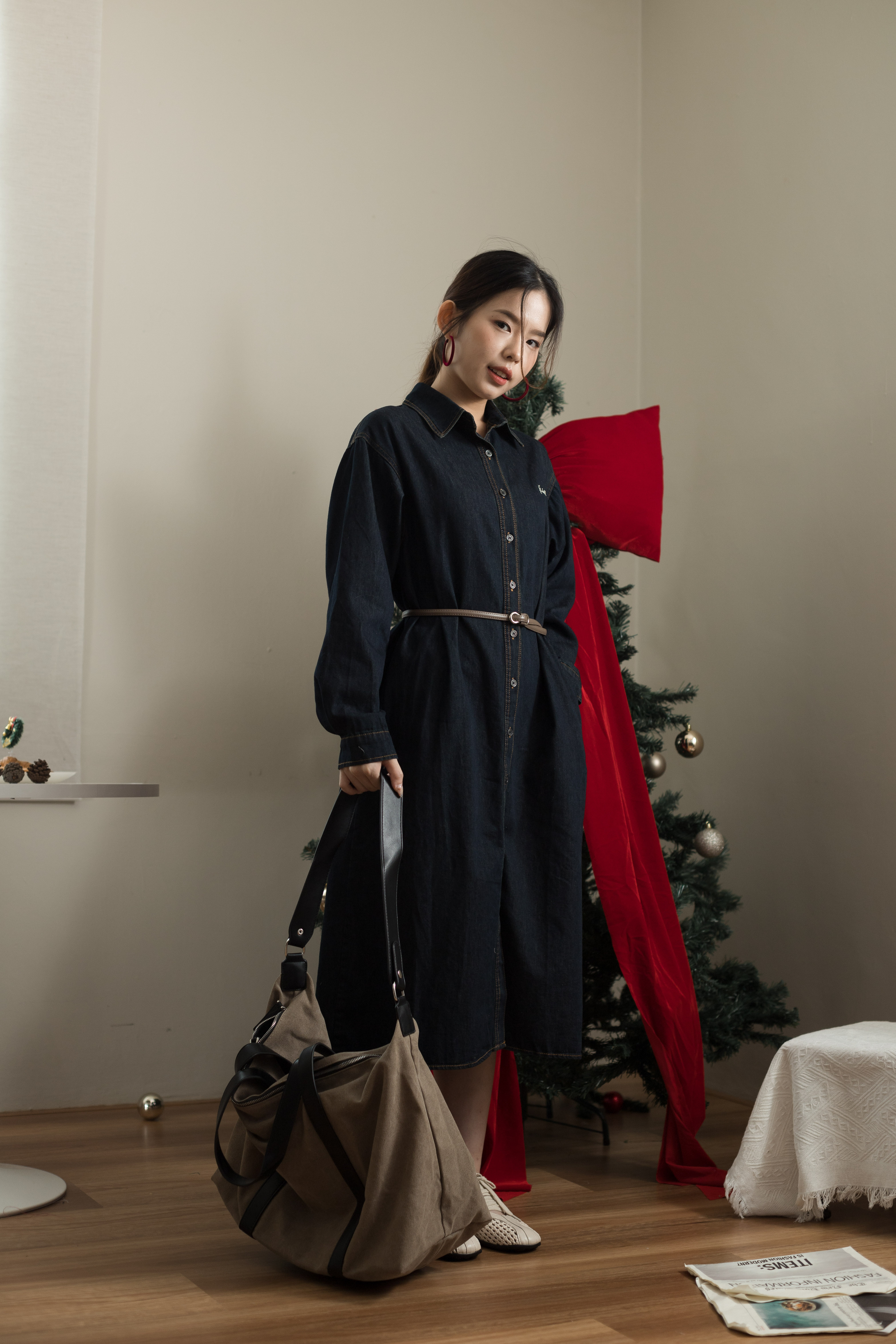 Joelle Embroidery Denim Dress White  (without scarf) - 2592DLWHI