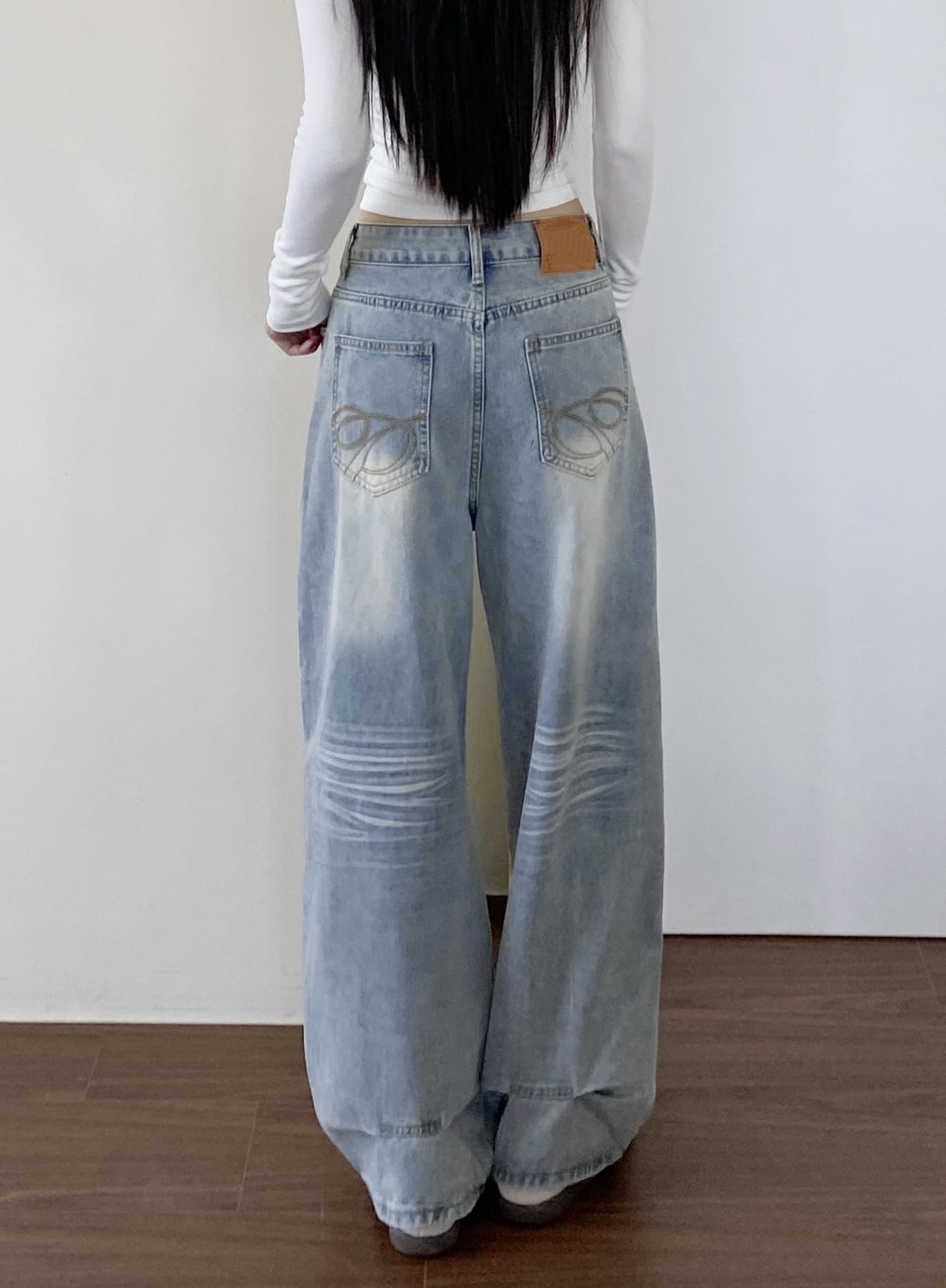 美式刷色感牛仔寬褲