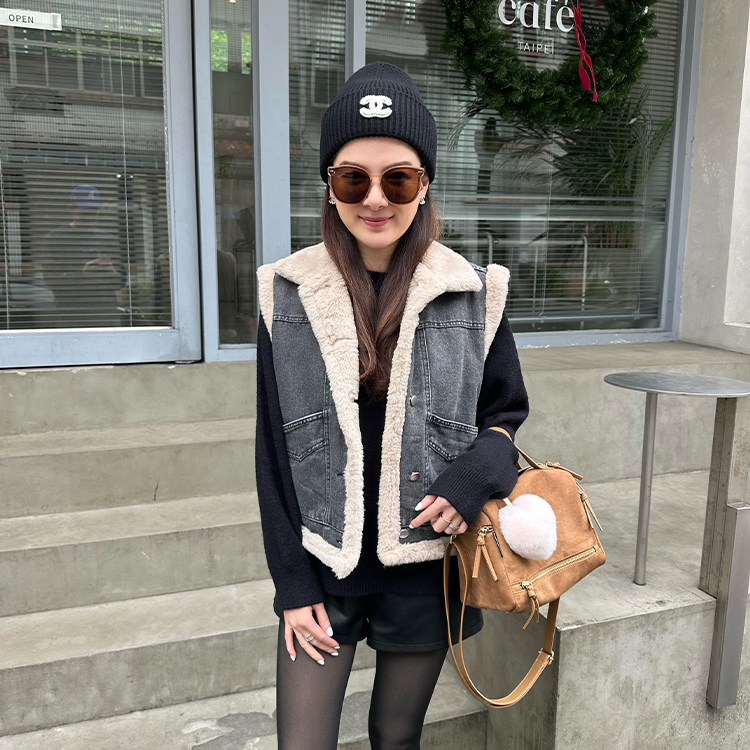 毛毛灰色單寧背心