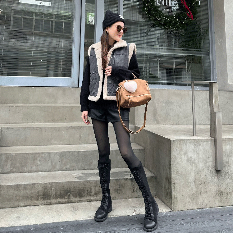 毛毛灰色單寧背心