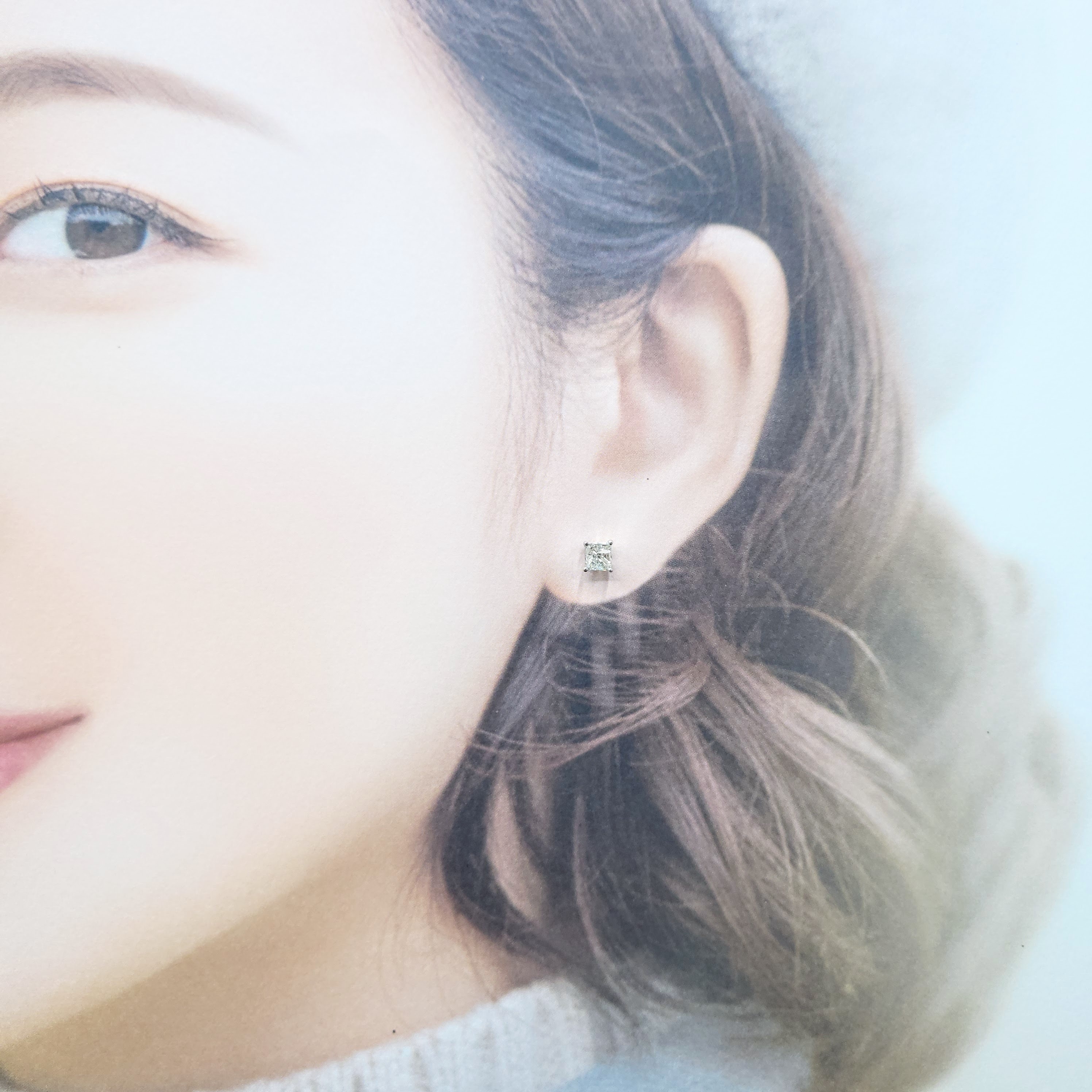 全新18K白金【主石76份方形鑽石】耳環