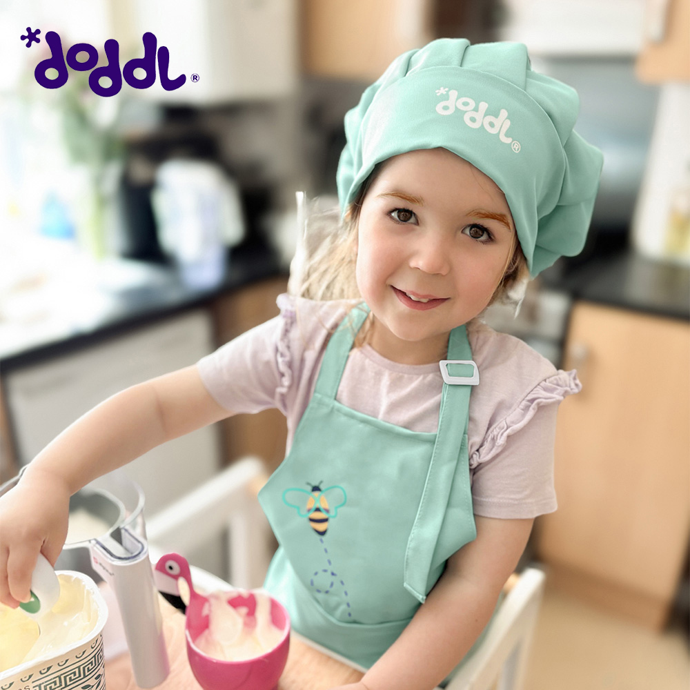 【doddl】英國秒拾餐具 - 兒童小廚師三件組禮盒 湖水綠 (含 廚師帽 / 圍裙 / 餐刀)