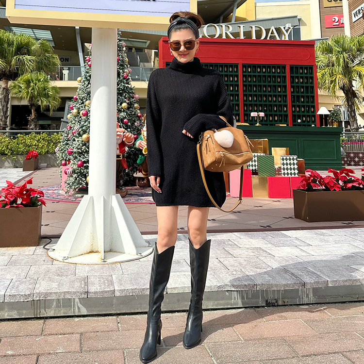 高領針織洋裝