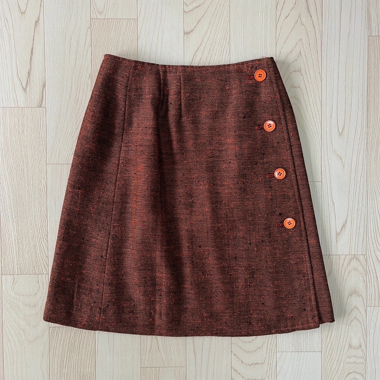 橙色側鈕扣古著短裙