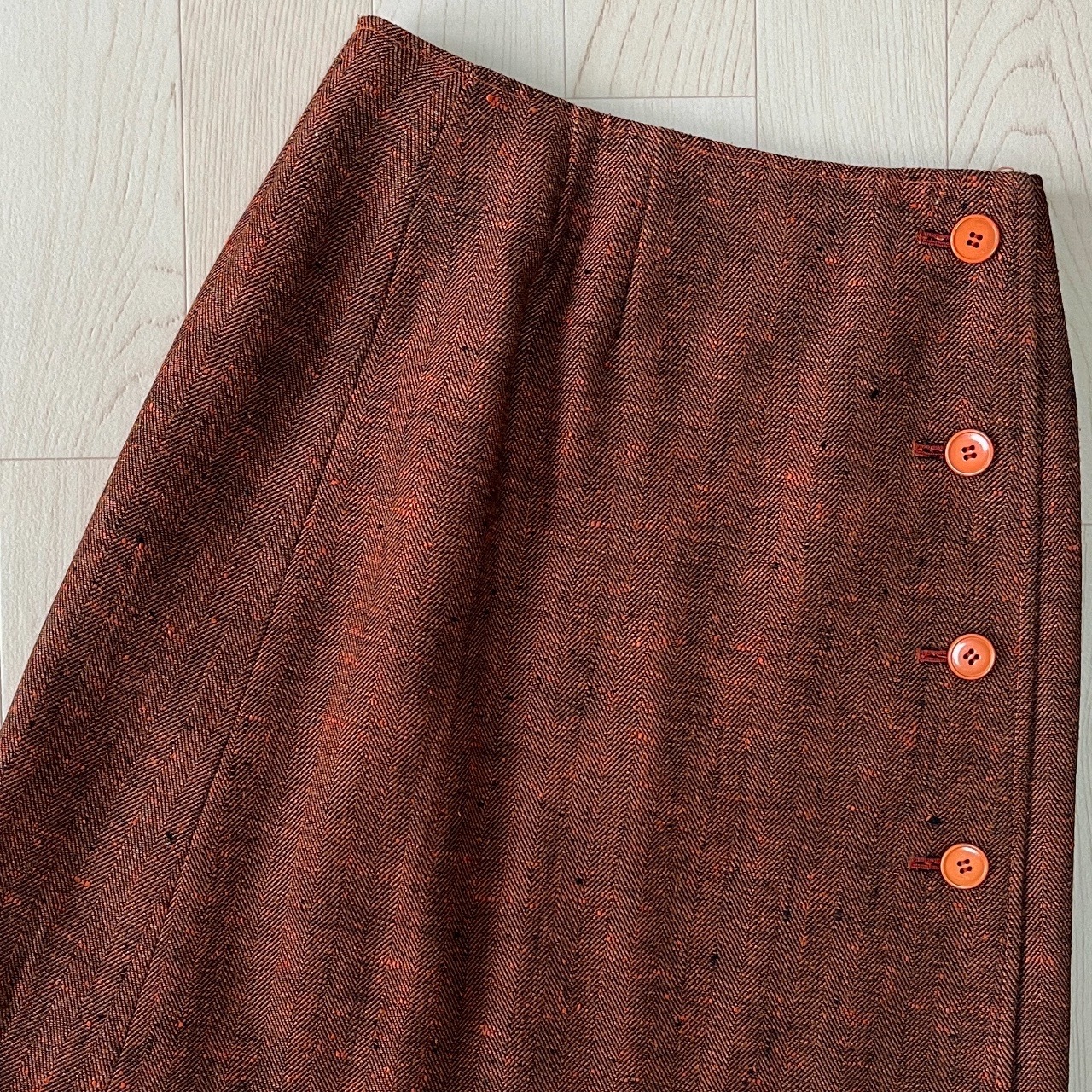 橙色側鈕扣古著短裙