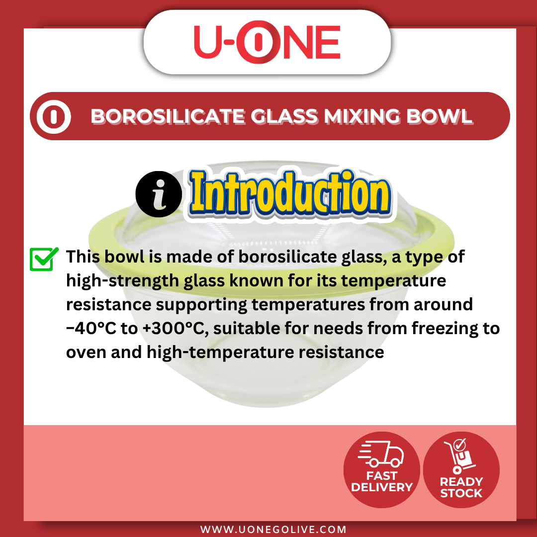 U-ONE | Korea | Kitchenware | Borosilicate Glass Mixing Bowl | 800ml