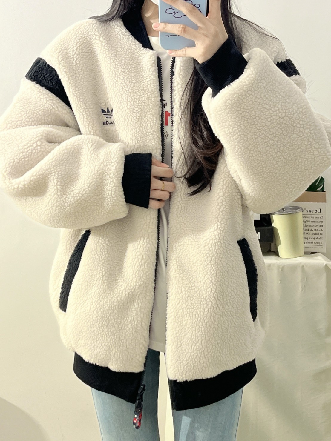 ADIDAS X FEIFEI RUAN FEIFEI RUAN 聯名款 雙面穿 羊羔絨 羅紋 外套