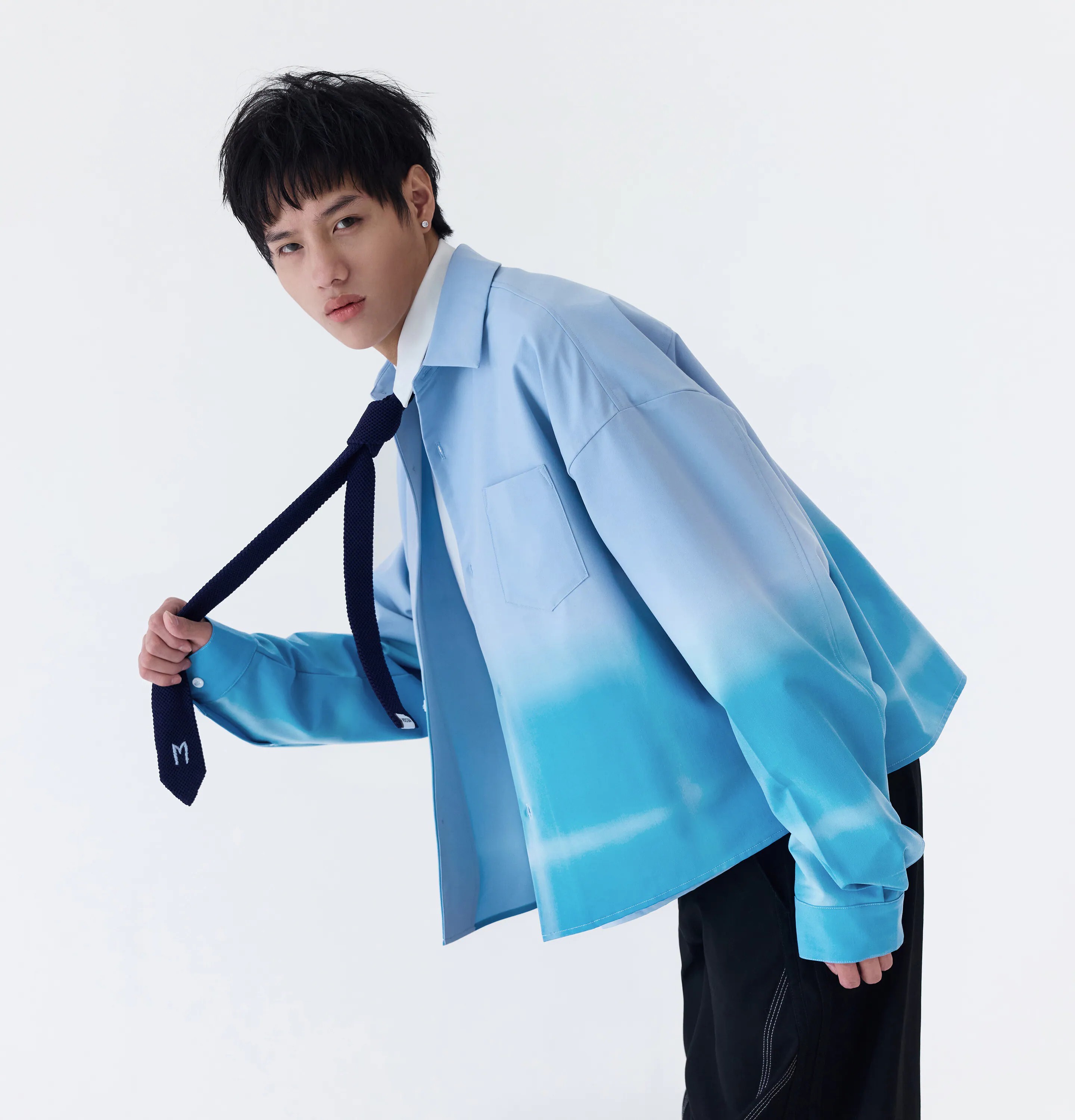 MELSIGN 寬短漸層長袖襯衫 白藍/淺藍 25 A/W Gradient Effect Shirt