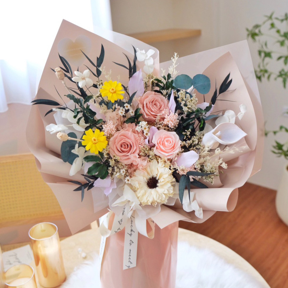 永生玫瑰花束 / 豐富花園 莓果粉