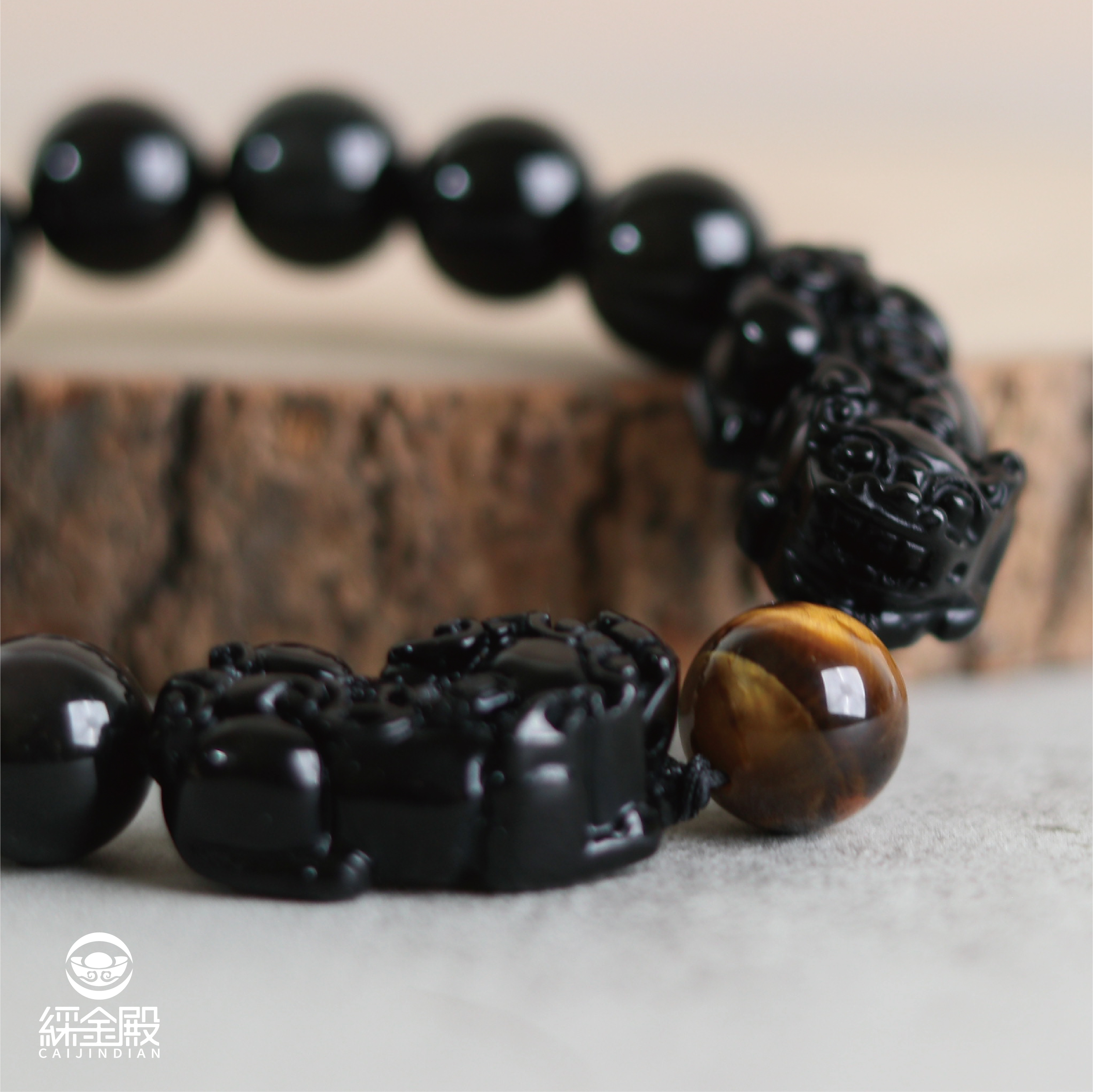 虎眼石雙貔貅黑曜石手鍊-14mm｜招財｜防小人｜擋煞｜ 避邪【綵金殿】
