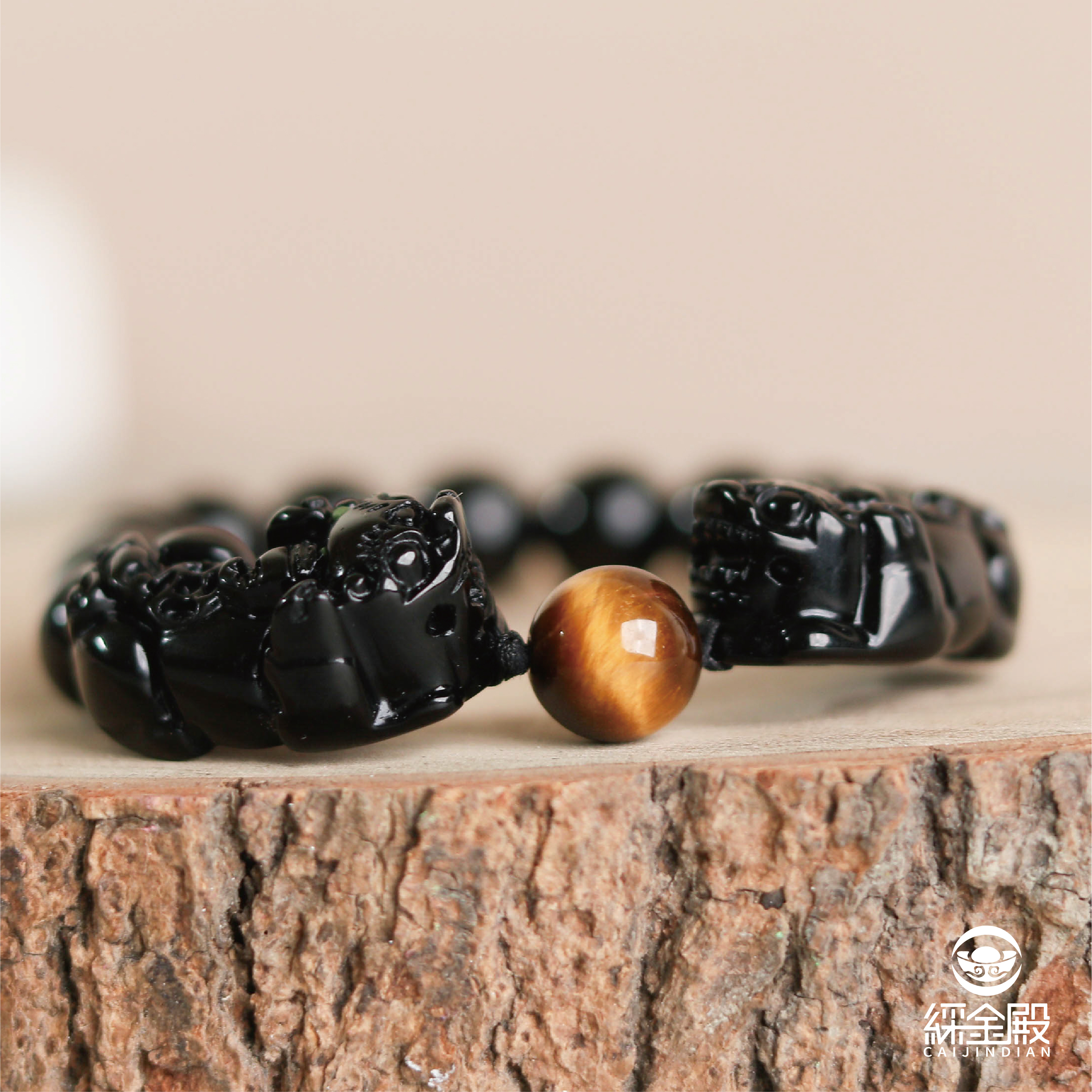 虎眼石雙貔貅黑曜石手鍊-10mm｜招財｜防小人｜擋煞｜ 避邪【綵金殿】