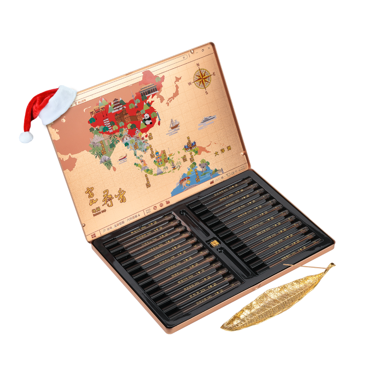 富山香堂24香典禮盒組_海上沉香絲路典藏紀念限定100mm 臥香+金葉子香座