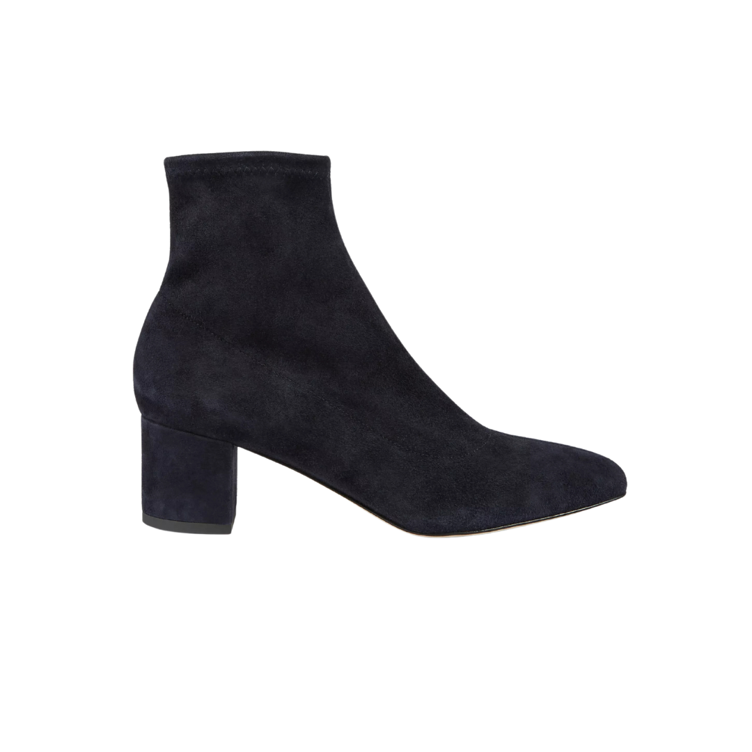 1LK1029-067 LK BENNETT Grove Navy Leather Low Block Stretch Ankle Boots (S-EU-E)