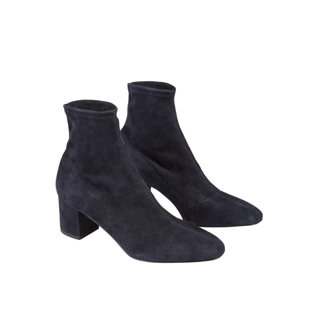 1LK1029-067 LK BENNETT Grove Navy Leather Low Block Stretch Ankle Boots (S-EU-E)