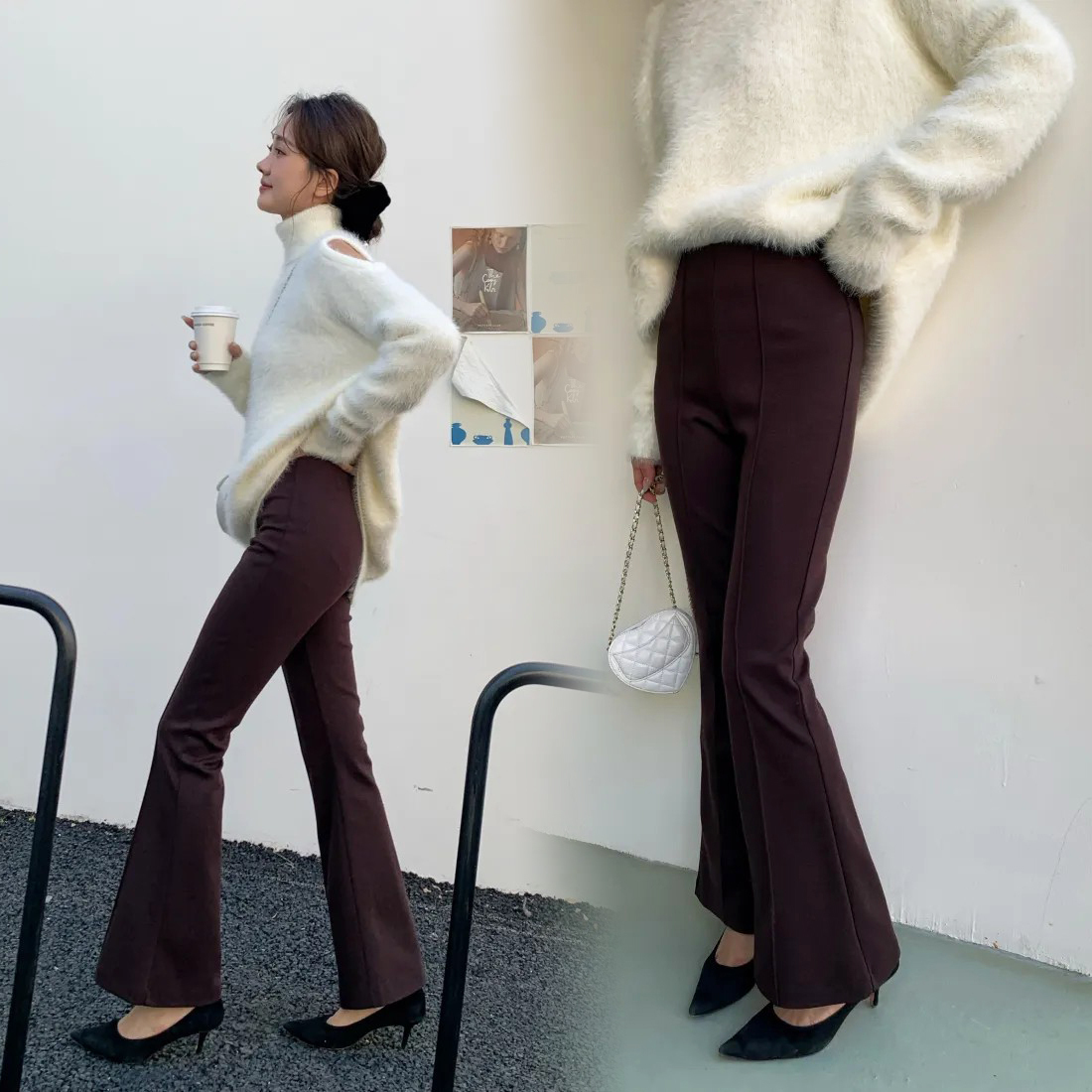 長腿女子壓中線挺版西裝喇叭褲-S-M / 2色 (Elegant & Love)