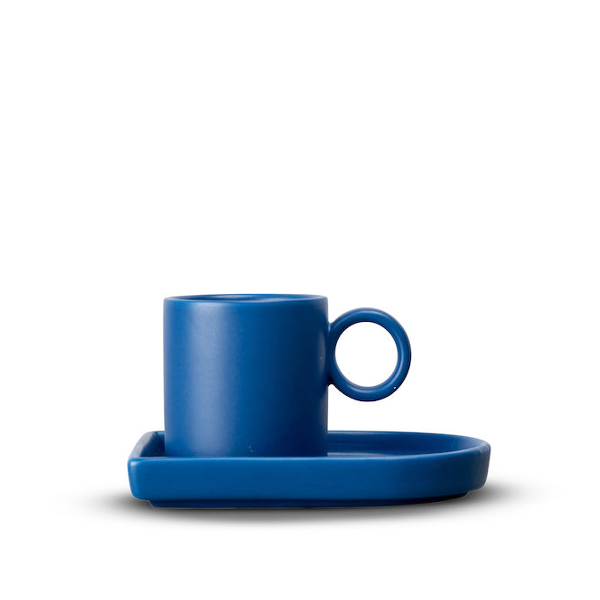 ByOn-Niki 濃縮咖啡杯組，藍色，極簡設計，有質感的瓷器材質，杯子與咖啡盤具整體系列質感