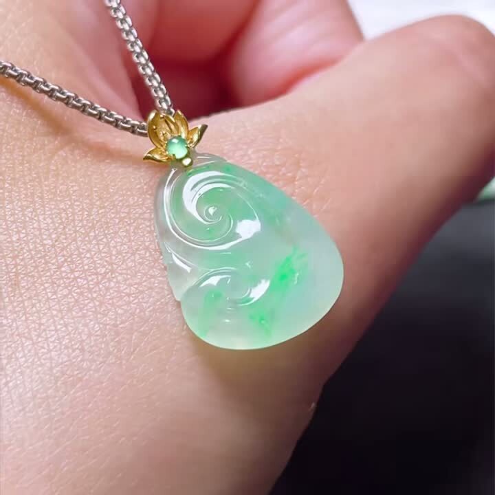 翡翠如意吊墜,天然翡翠A玉, 緬甸玉, Jade, Jadeite