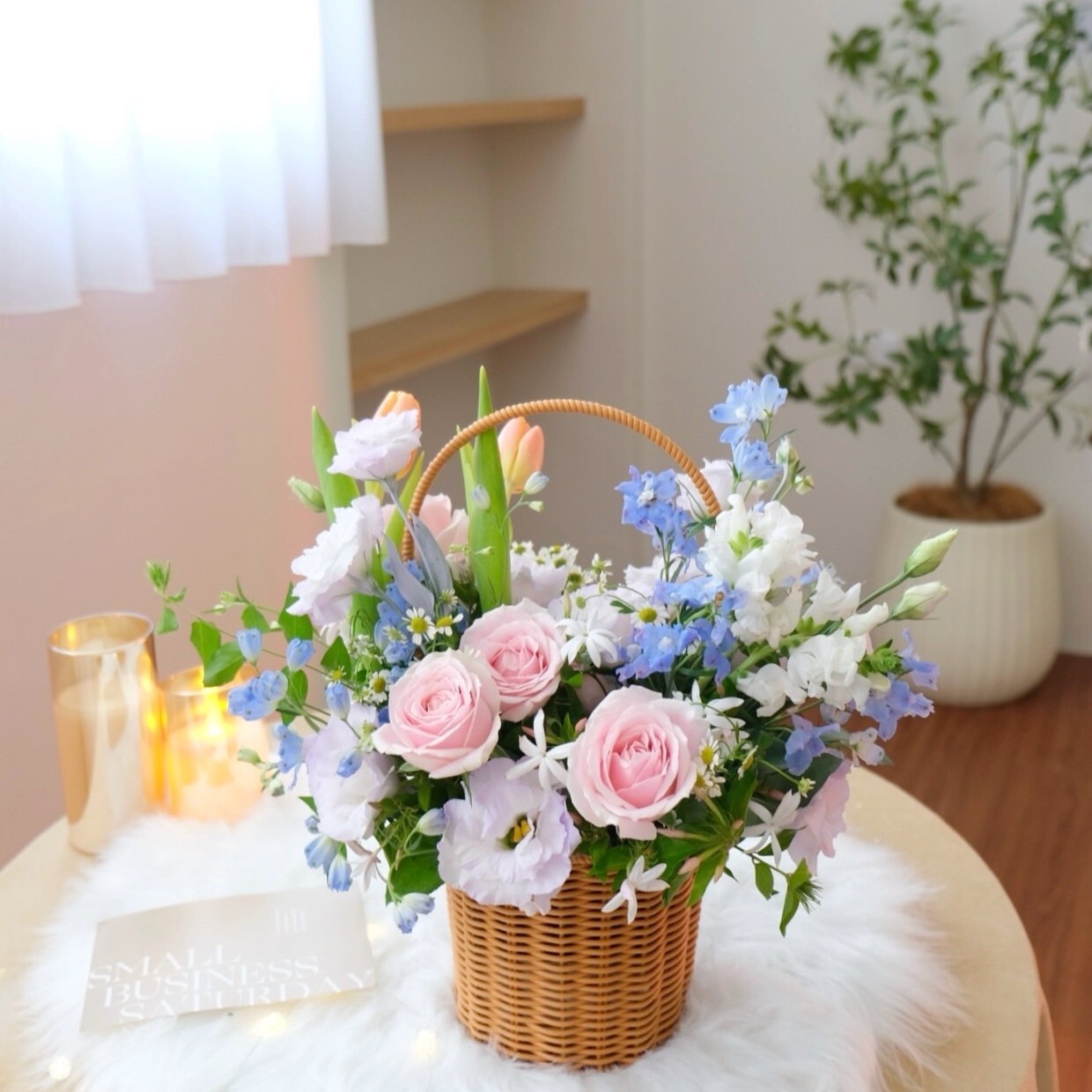 韓式鮮花提籃盆花 / 粉紫藍色系