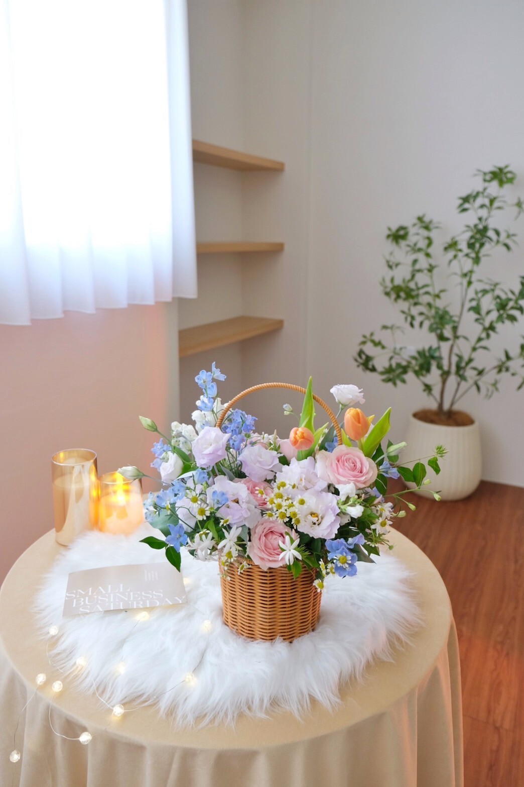 韓式鮮花提籃盆花 / 粉紫藍色系