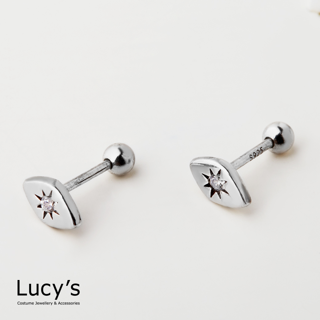 925純銀 星芒 轉珠耳環 (106929)