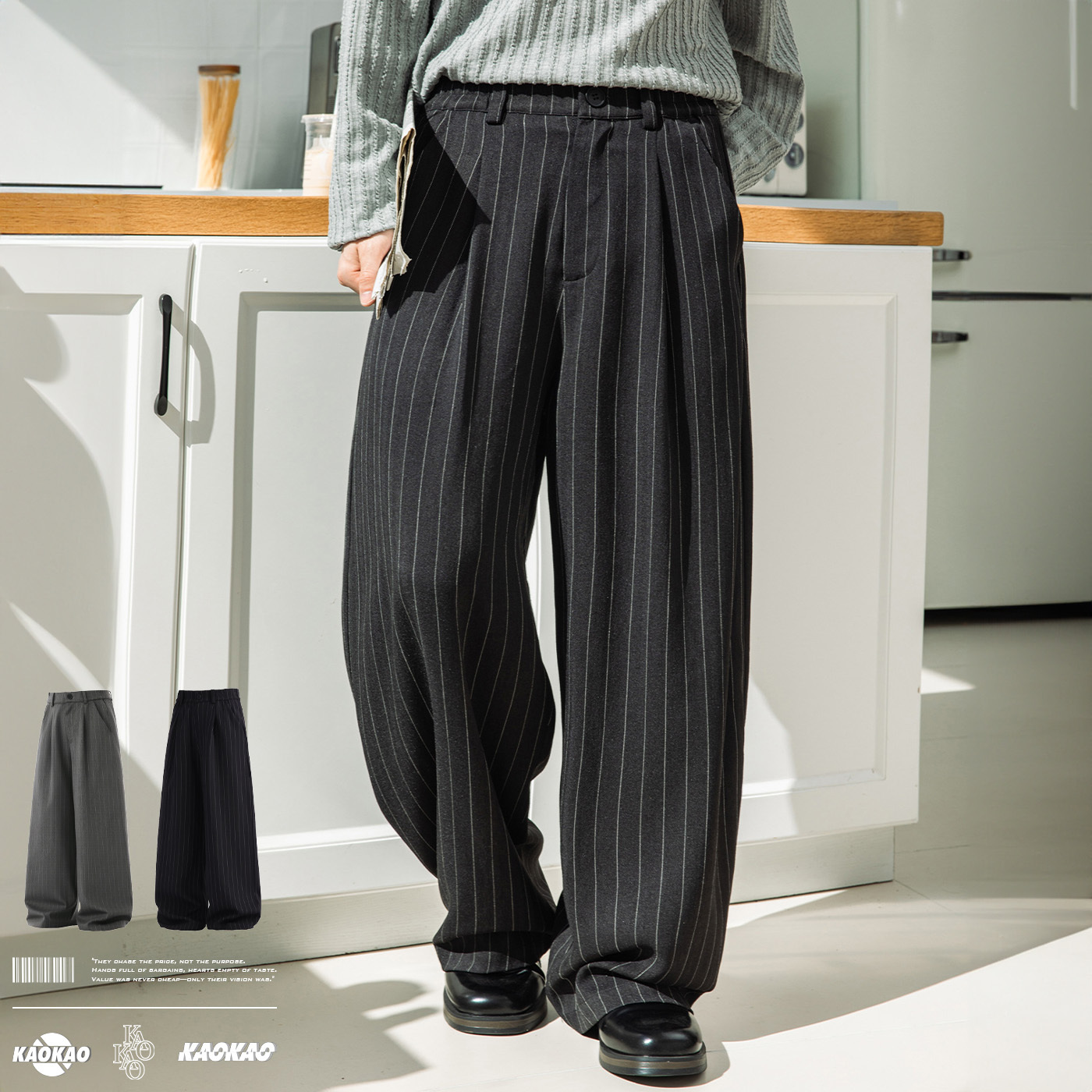 預購 NATURE 老錢風 豎條紋 打褶西裝褲 垂感寬鬆休閒褲